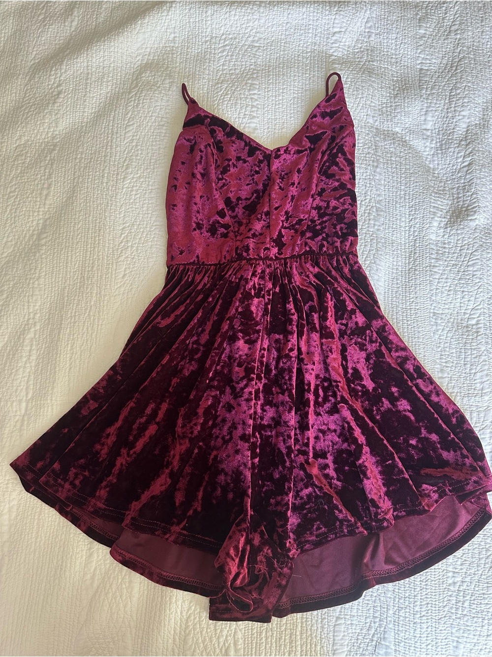 Velvet Spaghetti Strap Romper in Maroon